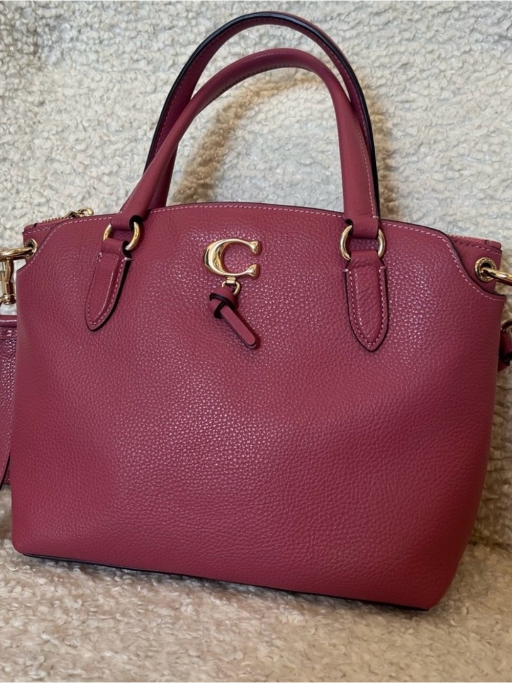 Coach Remy Pink Raspberry Colored Pebbled Leather Satchel Crossbody - Picture 3 of 13